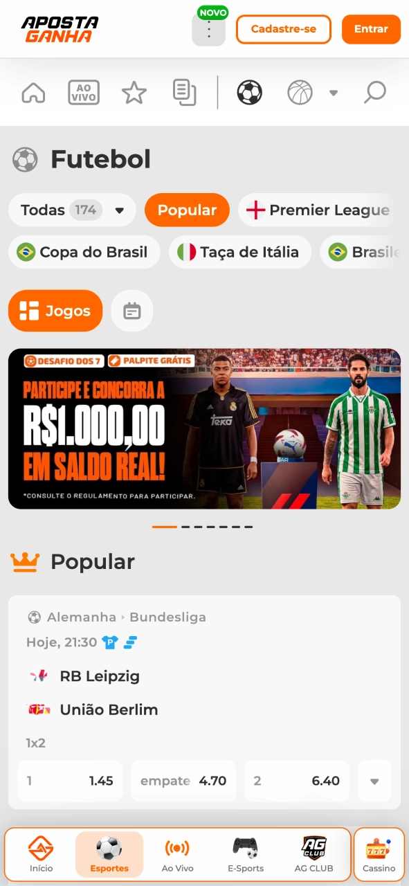 Entre no app Aposta Ganha e descubra mercados esportivos variados.