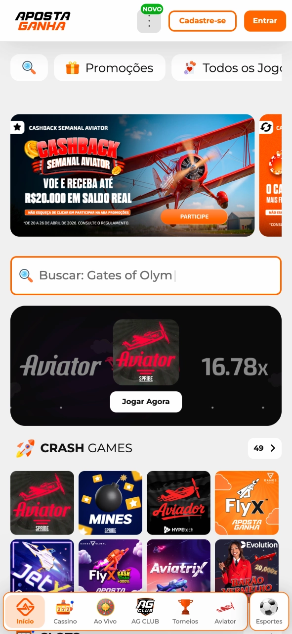 Explore a página inicial Aposta Ganha e jogue com facilidade.