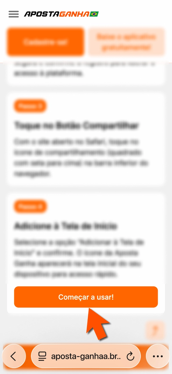 Acesse Aposta Ganha no Safari e jogue sem instalar aplicativo.