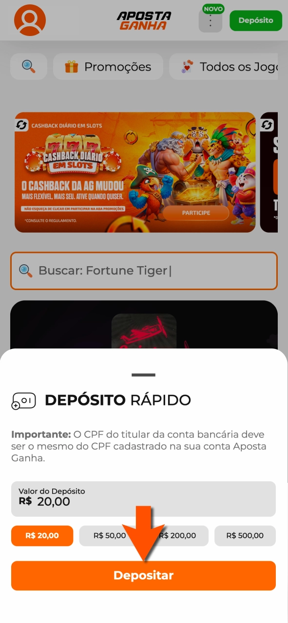Coloque saldo na Aposta Ganha e aproveite jogos disponíveis.