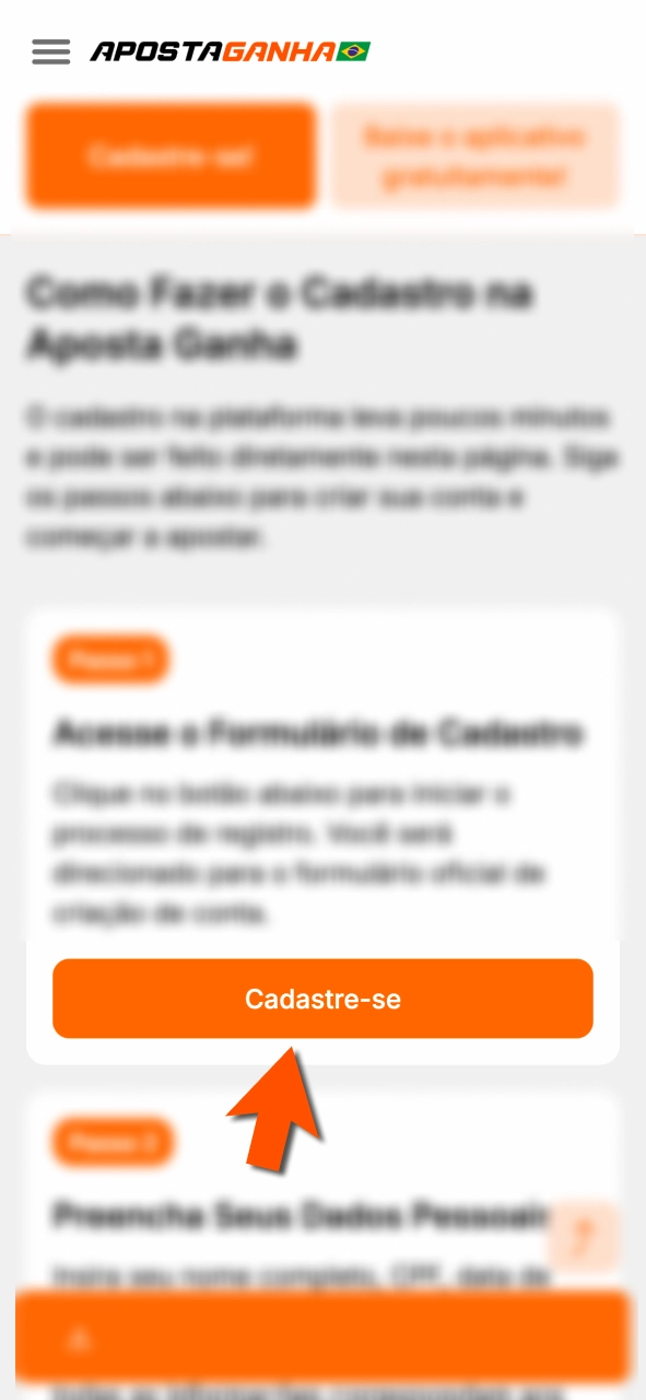 Acesse cadastro na Aposta Ganha e crie sua conta rapidamente.