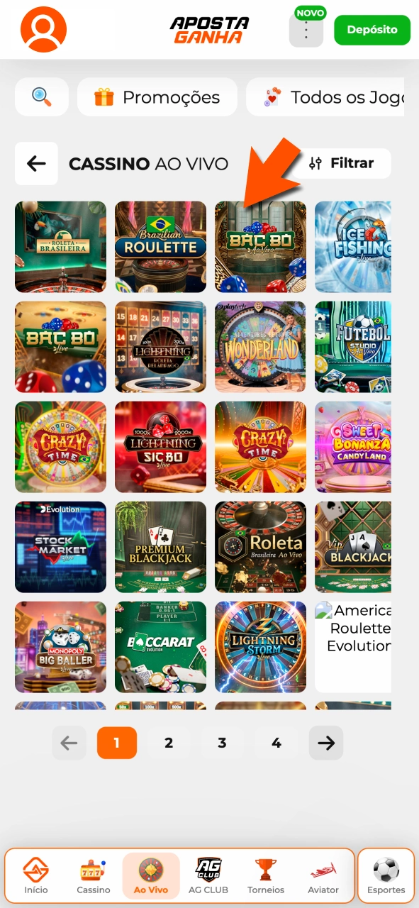 Selecione jogo na Aposta Ganha e inicie rodada rapidamente.