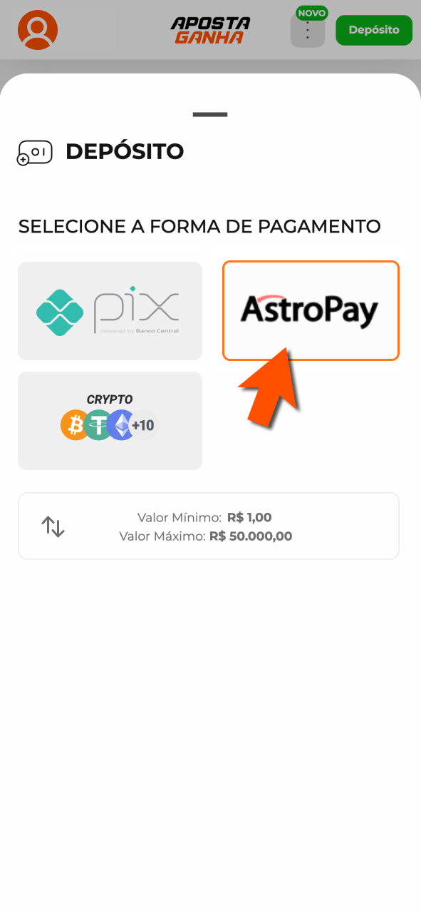 Deposite na Aposta Ganha e comece a jogar.