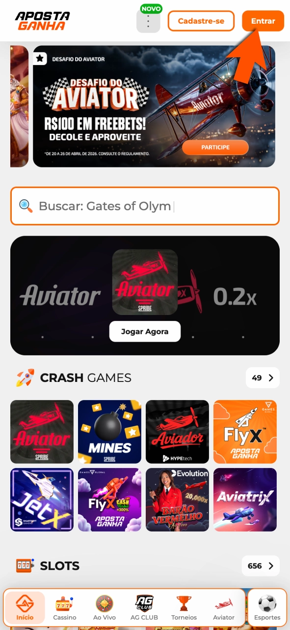 Conecte-se na Aposta Ganha e aproveite jogos sem demora.
