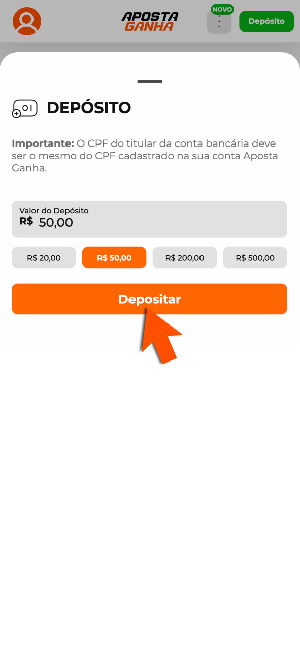 Faça depósito na Aposta Ganha e jogue com total praticidade.