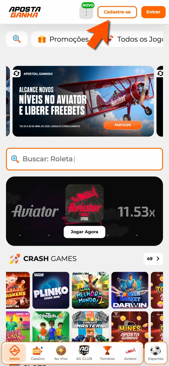 Abra conta na Aposta Ganha e inicie apostas em jogos competitivos.