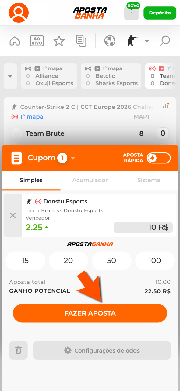 Escolha palpite na Aposta Ganha e confirme aposta com rapidez.