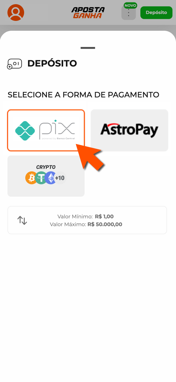 Opte por método na Aposta Ganha e realize depósito com praticidade.