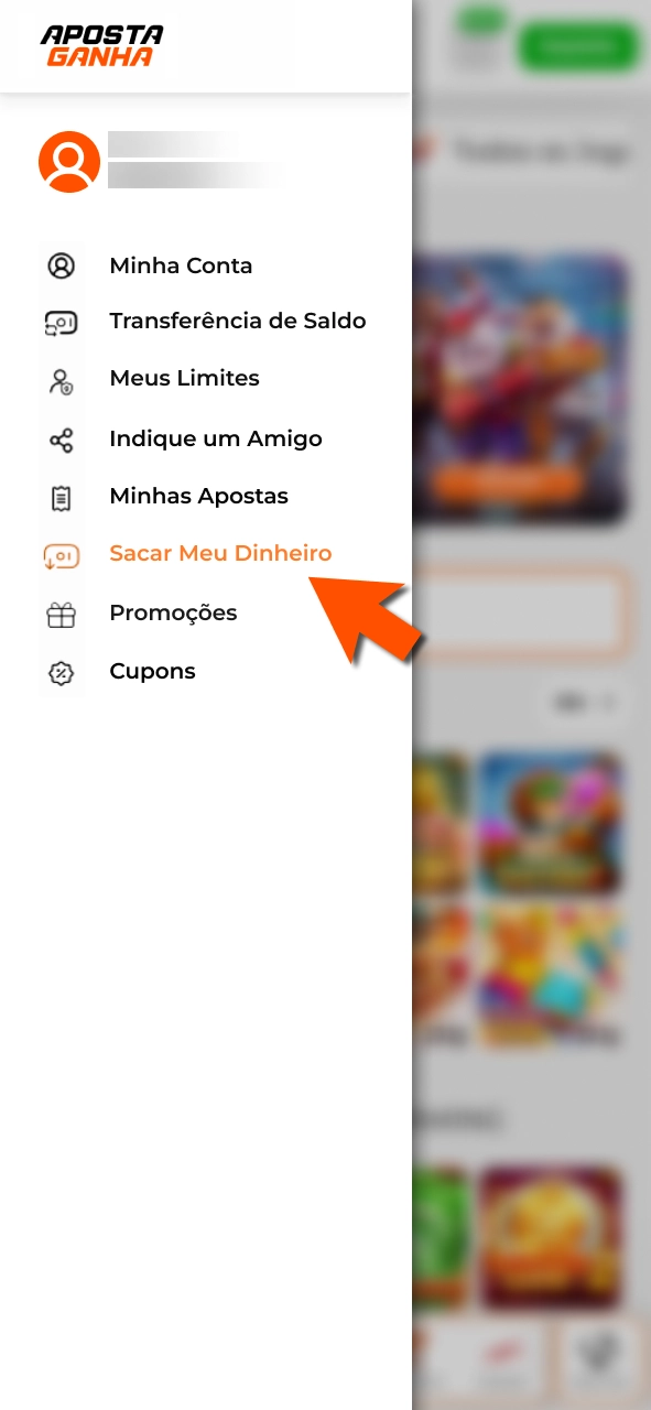 Entre na área saque Aposta Ganha e escolha forma de recebimento.