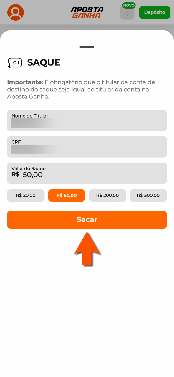 Envie solicitação na Aposta Ganha e acompanhe status da retirada.