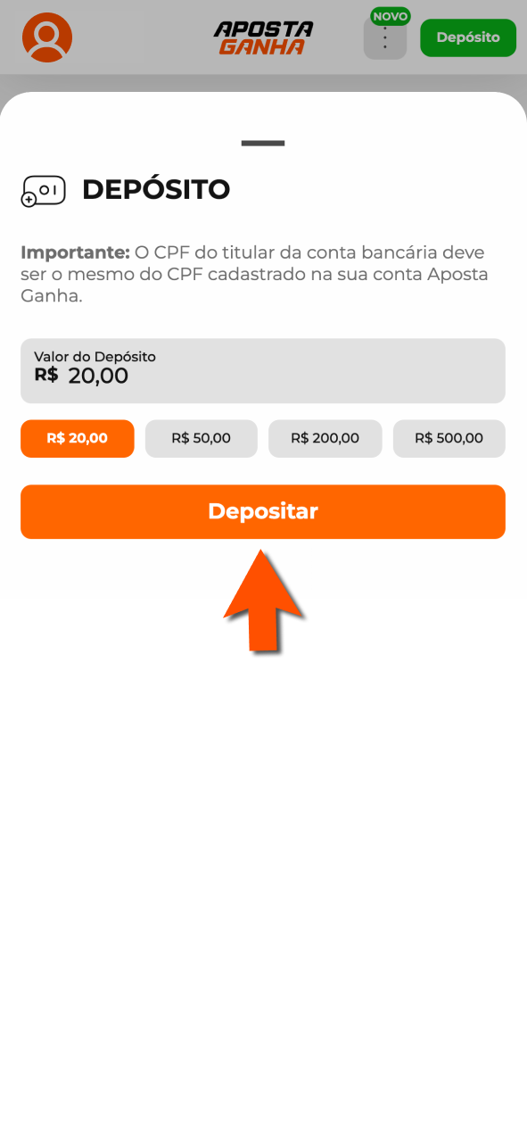 Faça depósito na Aposta Ganha e aproveite métodos rápidos.