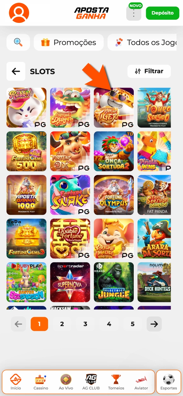 Abra slot na Aposta Ganha e escolha entre demo ou real.