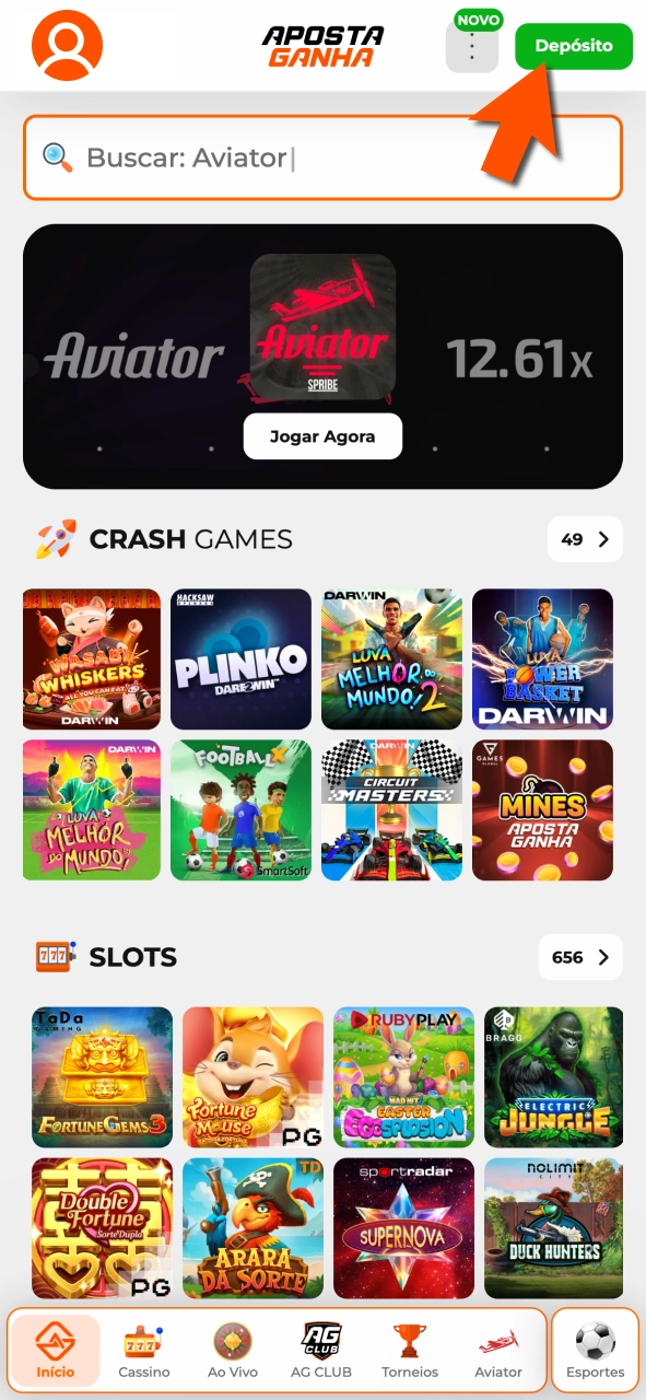 Recarregue na Aposta Ganha e jogue slots sem demora.