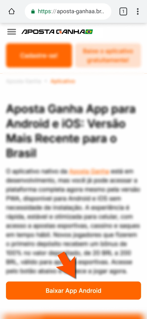 Toque no botão e abra Aposta Ganha no Android sem instalação.