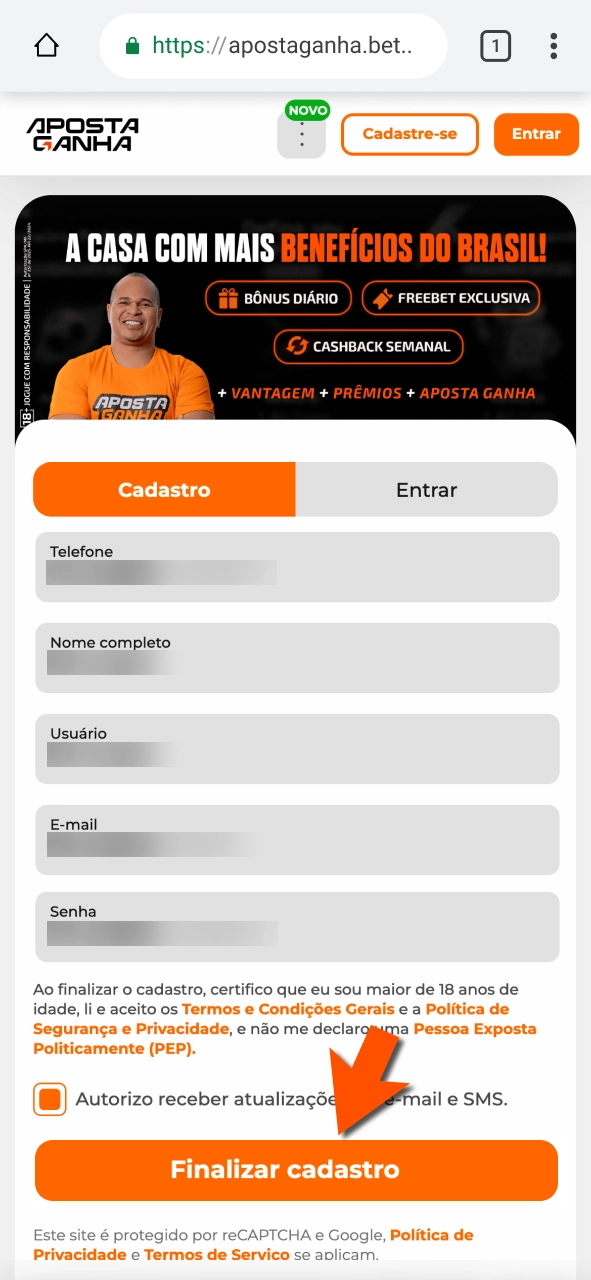 Crie sua conta na Aposta Ganha e desbloqueie acesso completo rapidamente.