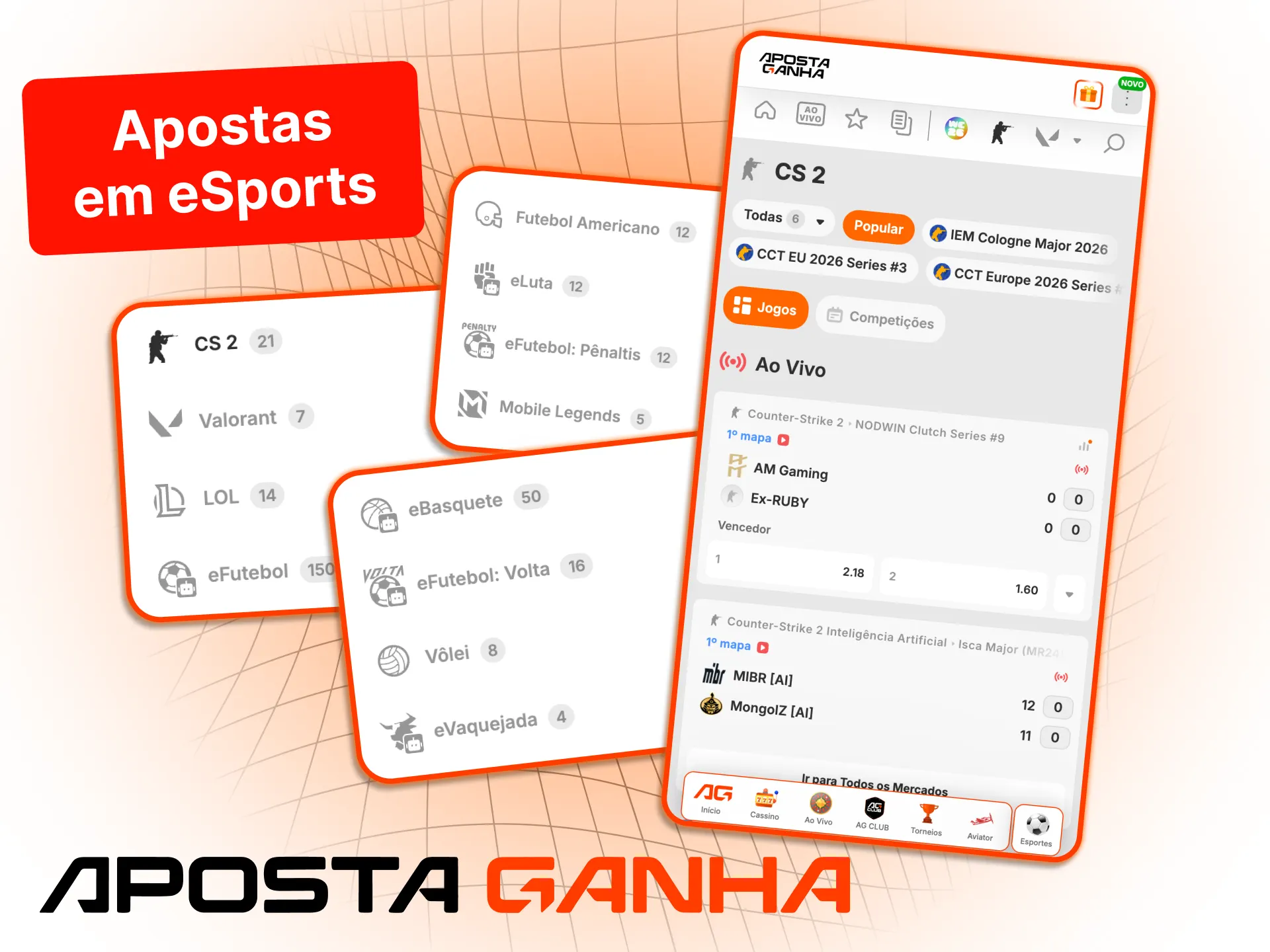 Acompanhe eSports na Aposta Ganha e acesse torneios populares diretamente pelo celular.