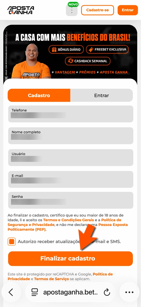Crie perfil na Aposta Ganha e comece a jogar com segurança.