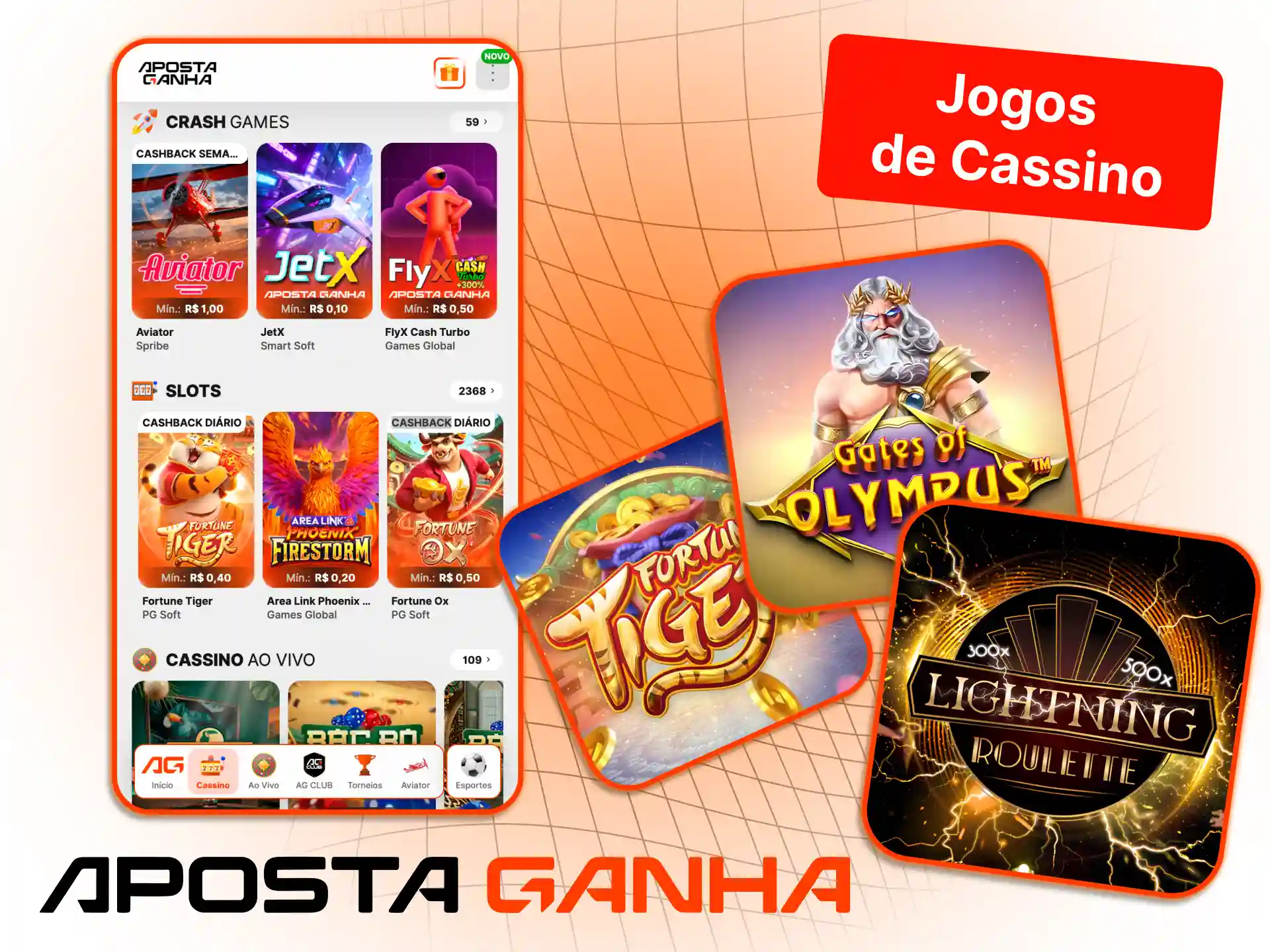 Jogue títulos de cassino na Aposta Ganha e acesse milhares de opções dos principais provedores.
