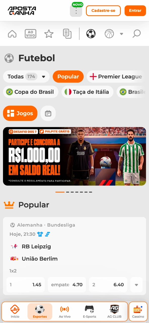 Entre no app Aposta Ganha e descubra mercados esportivos variados.