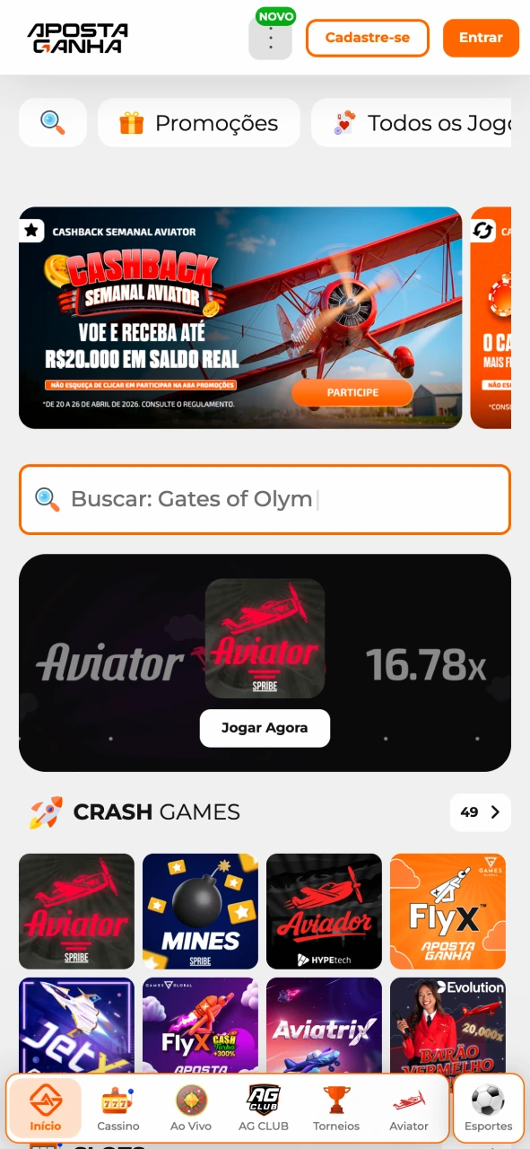Explore a página inicial Aposta Ganha e jogue com facilidade.