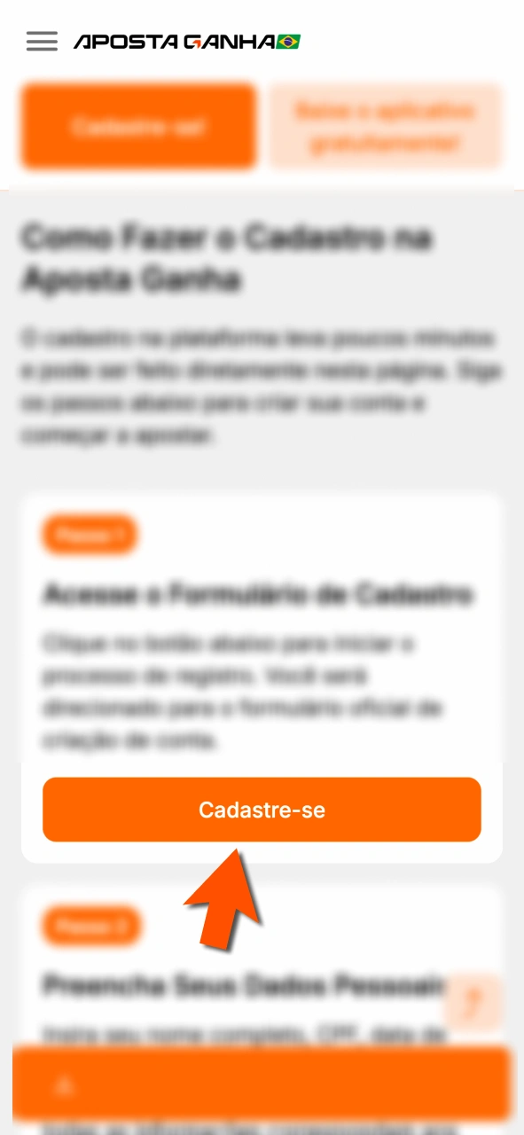 Acesse cadastro na Aposta Ganha e crie sua conta rapidamente.