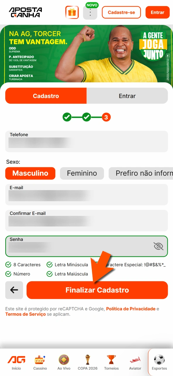 Confirme cadastro na Aposta Ganha e ative sua conta rapidamente.