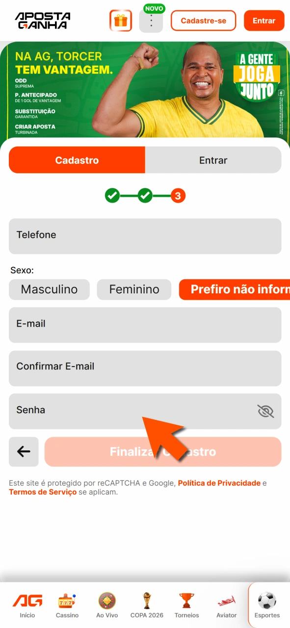 Defina credenciais na Aposta Ganha e aumente a segurança do acesso.