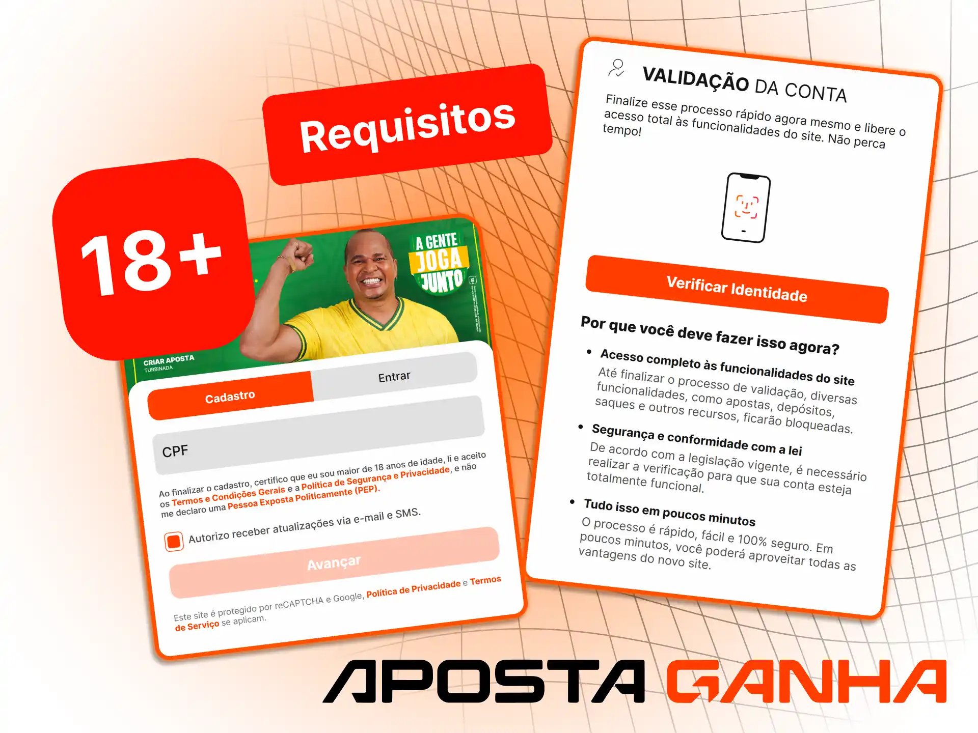 Requisitos para criar conta na plataforma: idade mínima 18 anos, CPF válido, documento pessoal e residência no Brasil.