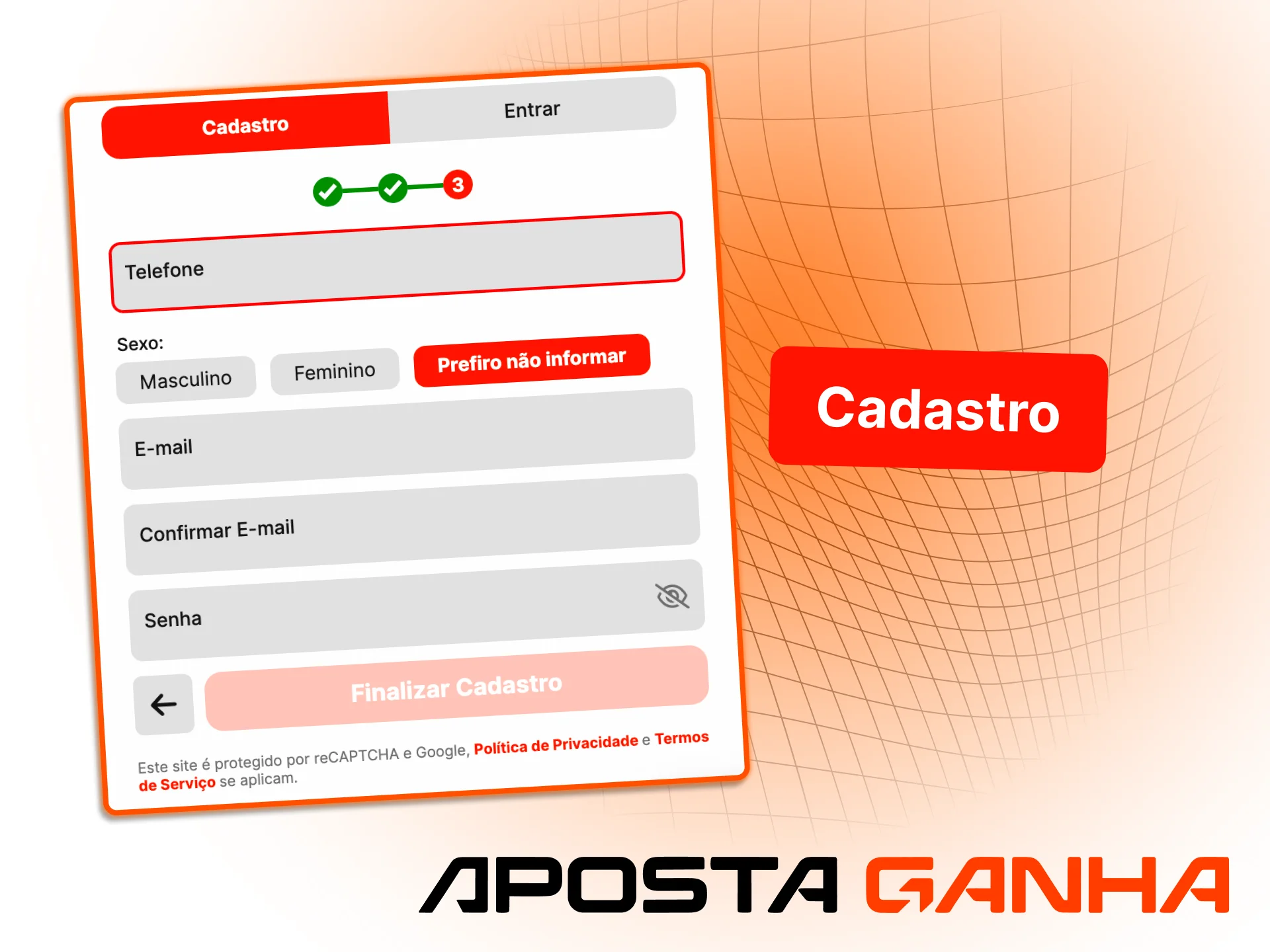 Clique no botão de cadastro e mude a sua sorte na Aposta Ganha.