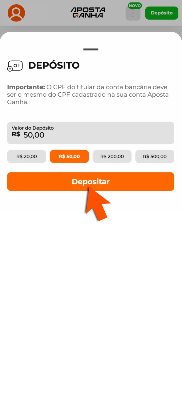 Faça depósito na Aposta Ganha e jogue com total praticidade.
