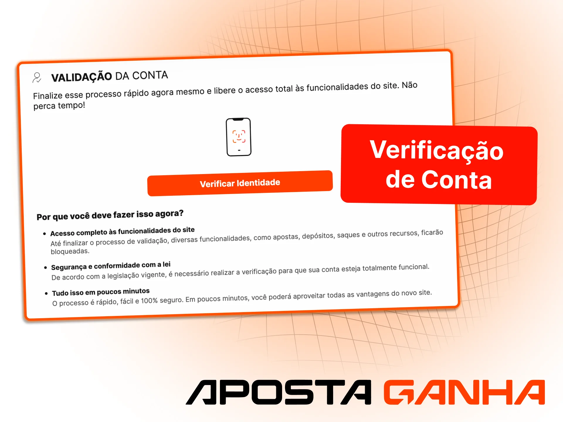 Confirme sua maioridade e verifique sua conta na Aposta Ganha.