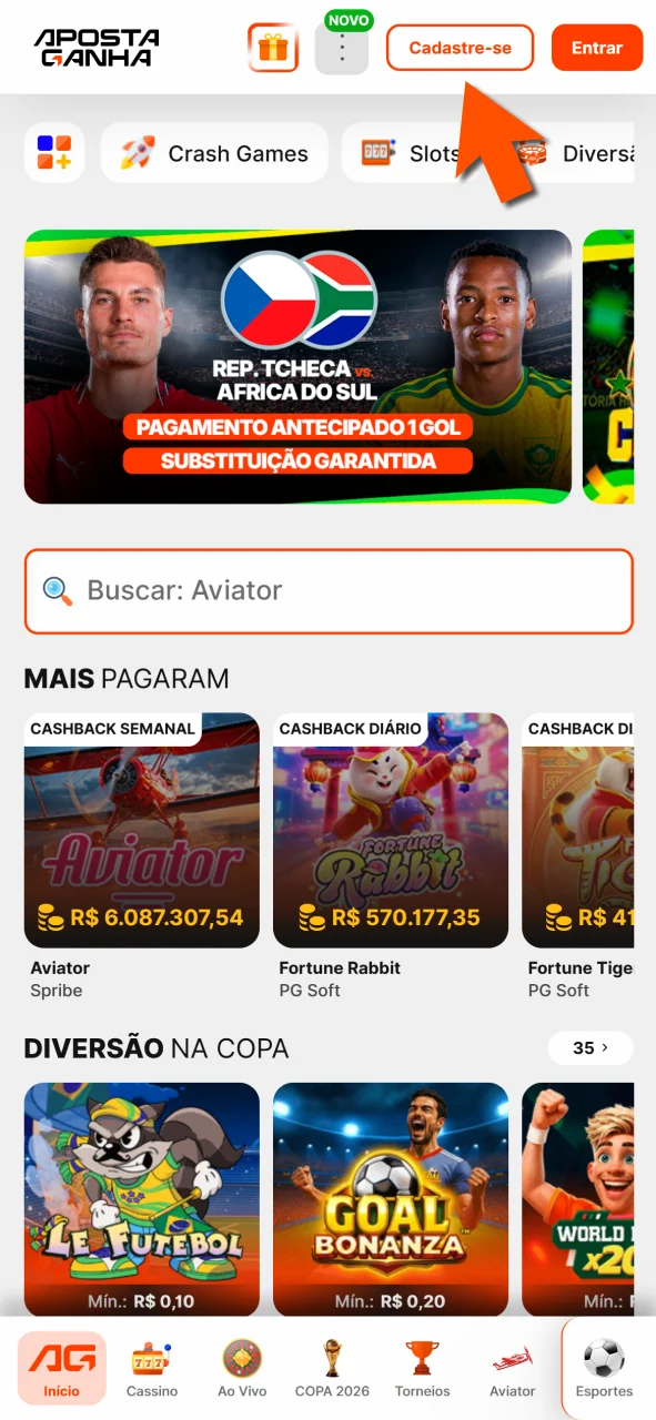 Acesse Aposta Ganha com seus dados e comece rapidamente.