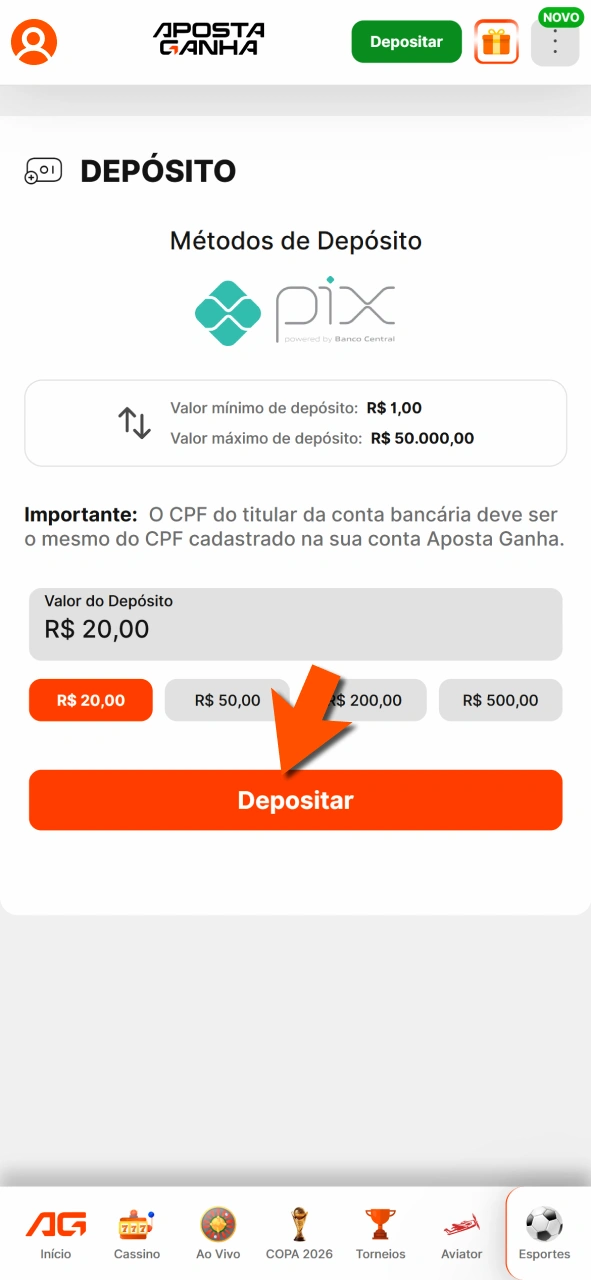 Aguarde confirmação na Aposta Ganha e veja saldo atualizado rapidamente.
