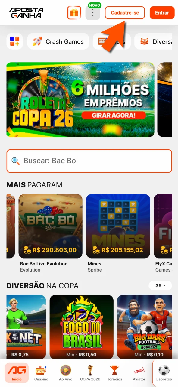 Abra conta na Aposta Ganha e inicie apostas em jogos competitivos.
