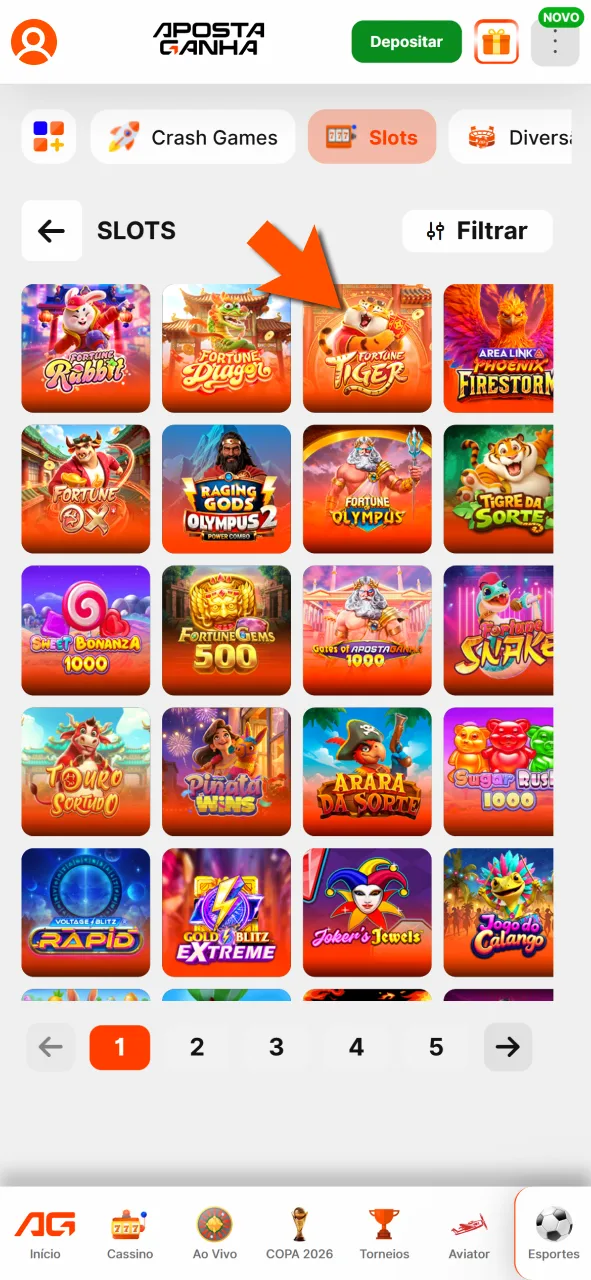 Abra slot na Aposta Ganha e escolha entre demo ou real.