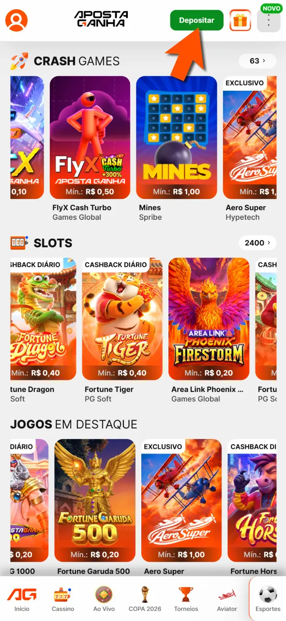 Recarregue na Aposta Ganha e jogue slots sem demora.